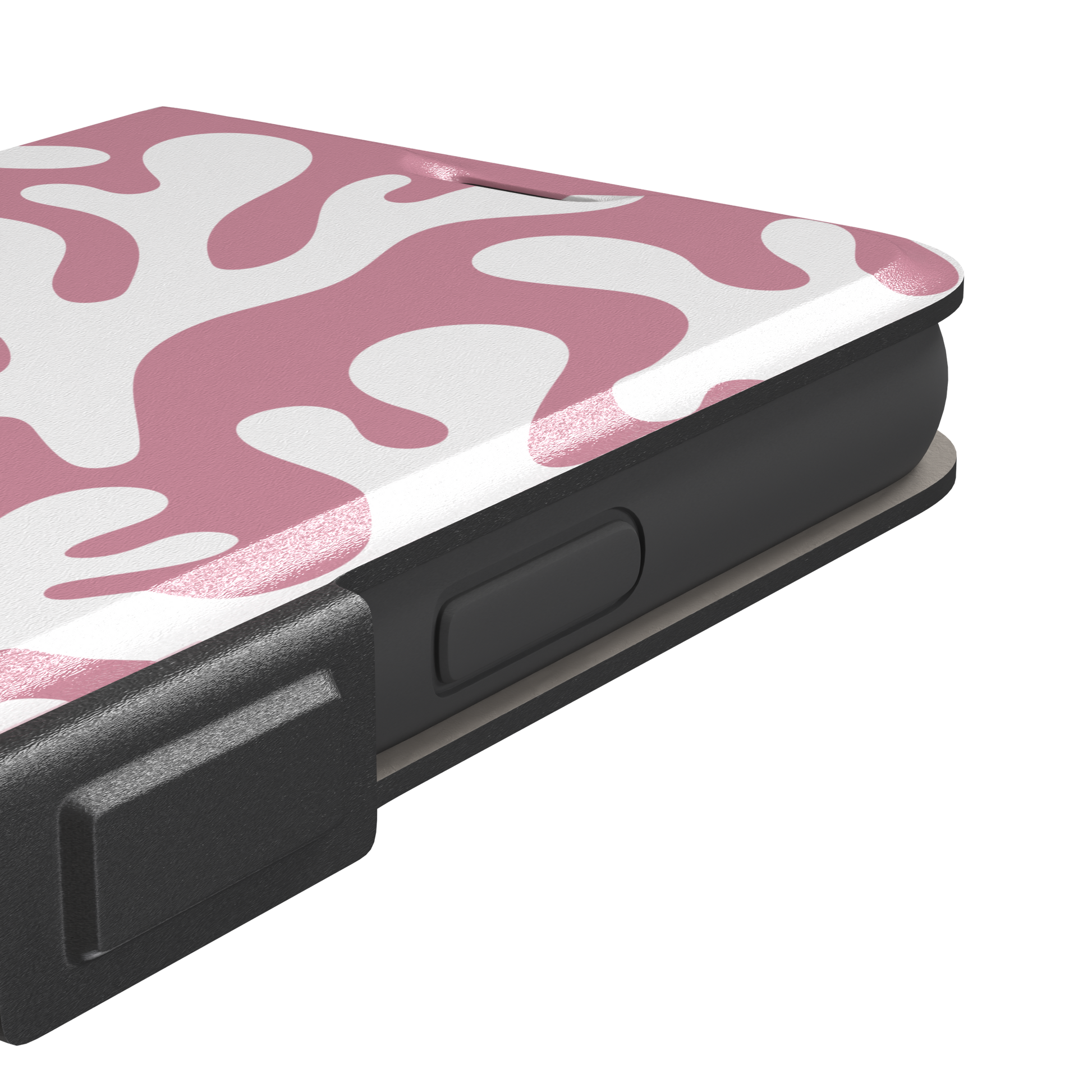 Coral Reef phone case in dusty pink and white with an all-over branching coral abstract pattern, phone case by Caselier — wallet case, volume buttons detail