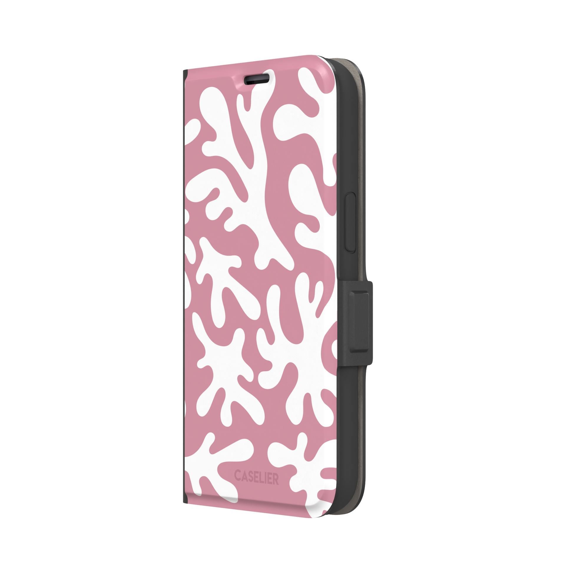 Coral Reef phone case in dusty pink and white with an all-over branching coral abstract pattern, phone case by Caselier — wallet case, right view