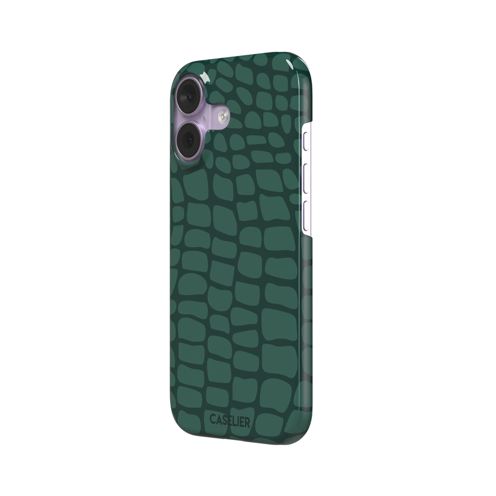 Crocodile phone case in forest green tonal croc-scale pattern, phone case by Caselier — snap case, right view