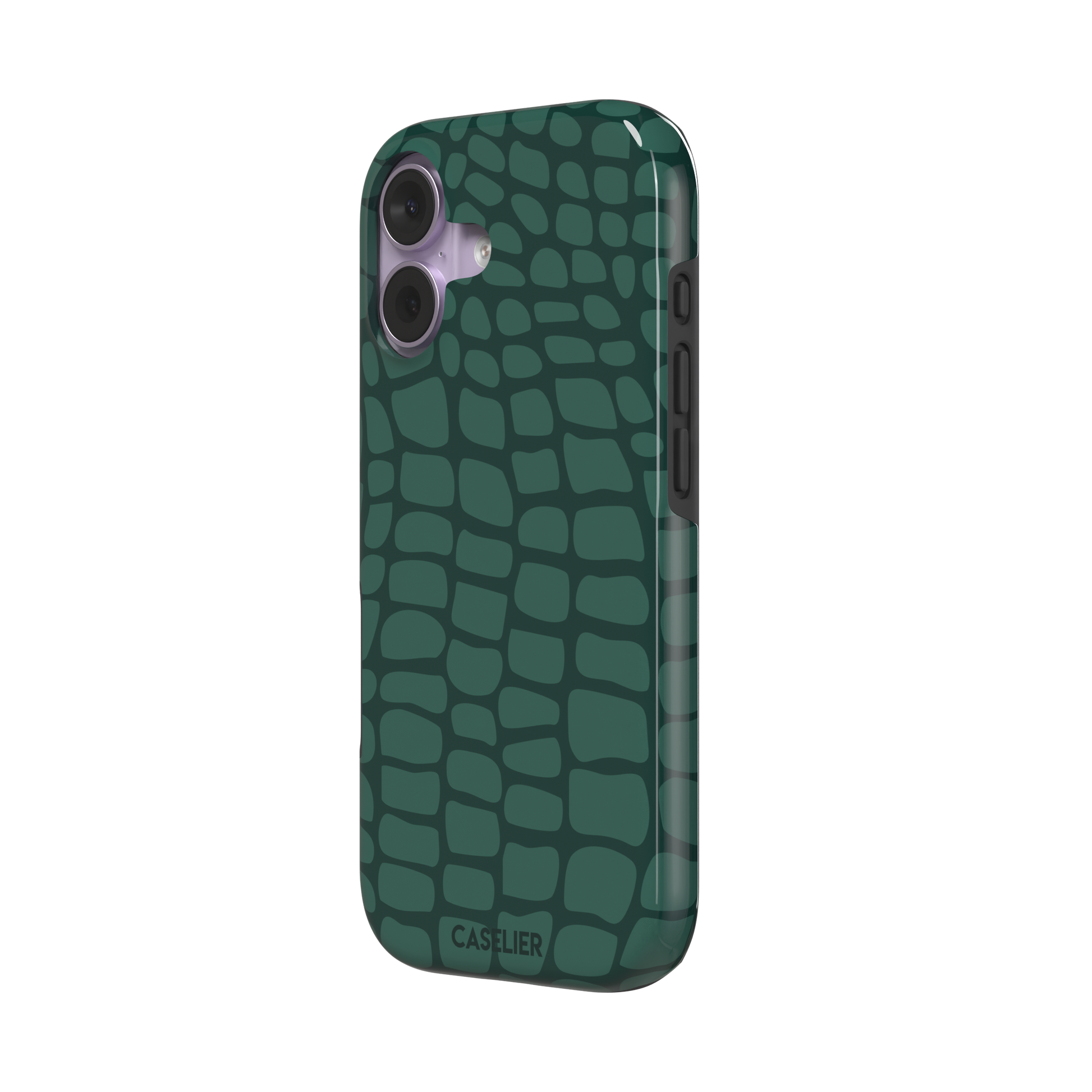 Crocodile phone case in forest green tonal croc-scale pattern, phone case by Caselier — tough case, right view