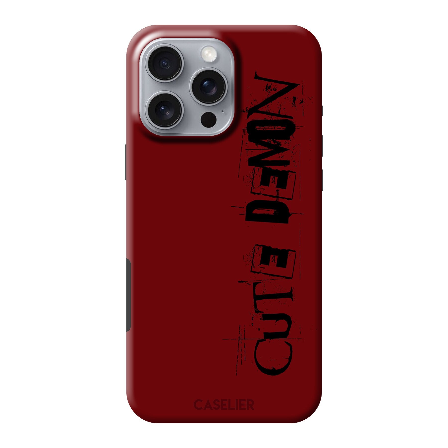 Red phone case with black text on a white background