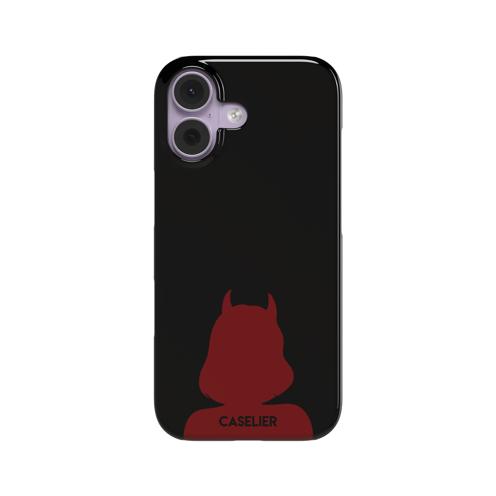 Cute Demon black phone case showing only the red horned devil silhouette at the bottom without text, phone case by Caselier — snap case, front view