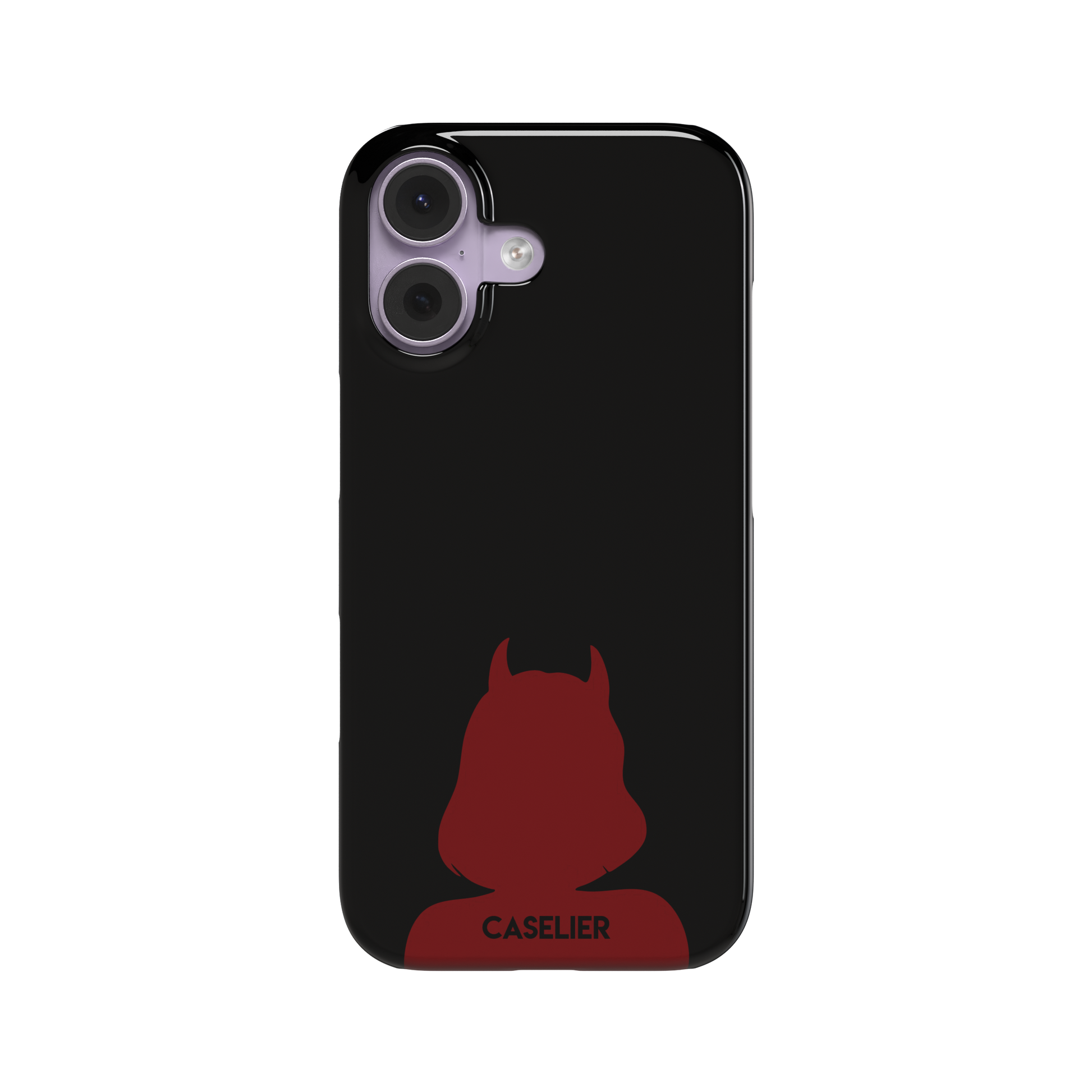 Cute Demon black phone case showing only the red horned devil silhouette at the bottom without text, phone case by Caselier — snap case, front view