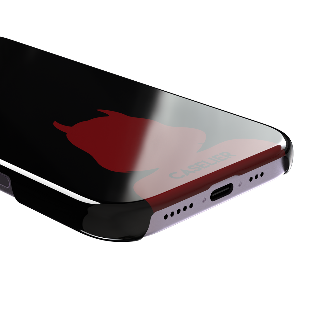 Cute Demon black phone case showing only the red horned devil silhouette at the bottom without text, phone case by Caselier — snap case, charging port detail