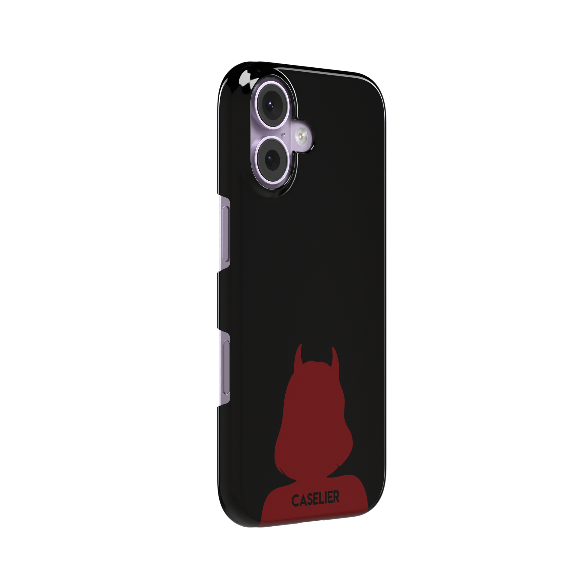 Cute Demon black phone case showing only the red horned devil silhouette at the bottom without text, phone case by Caselier — snap case, left view