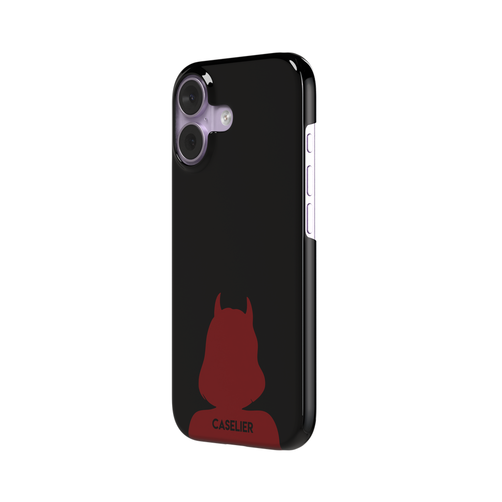 Cute Demon black phone case showing only the red horned devil silhouette at the bottom without text, phone case by Caselier — snap case, right view