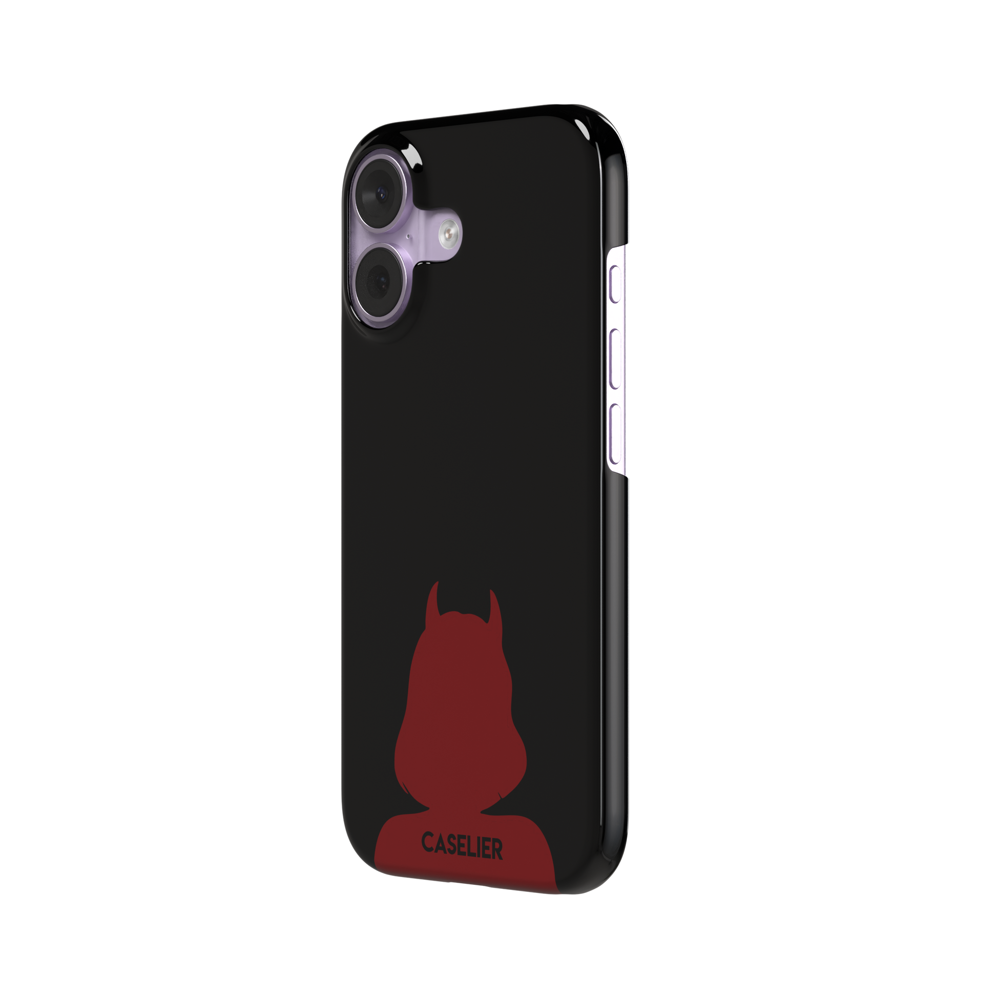 Cute Demon black phone case showing only the red horned devil silhouette at the bottom without text, phone case by Caselier — snap case, right view