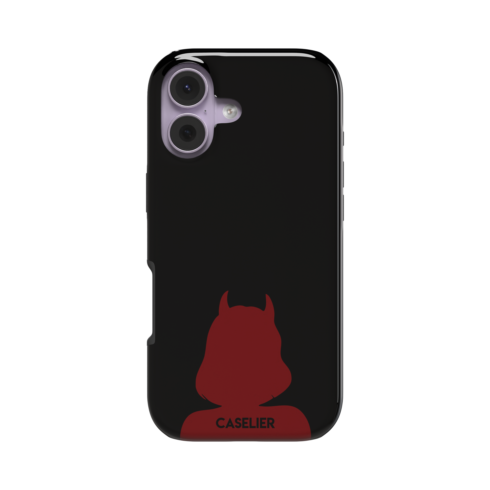 Cute Demon black phone case showing only the red horned devil silhouette at the bottom without text, phone case by Caselier — tough case, front view