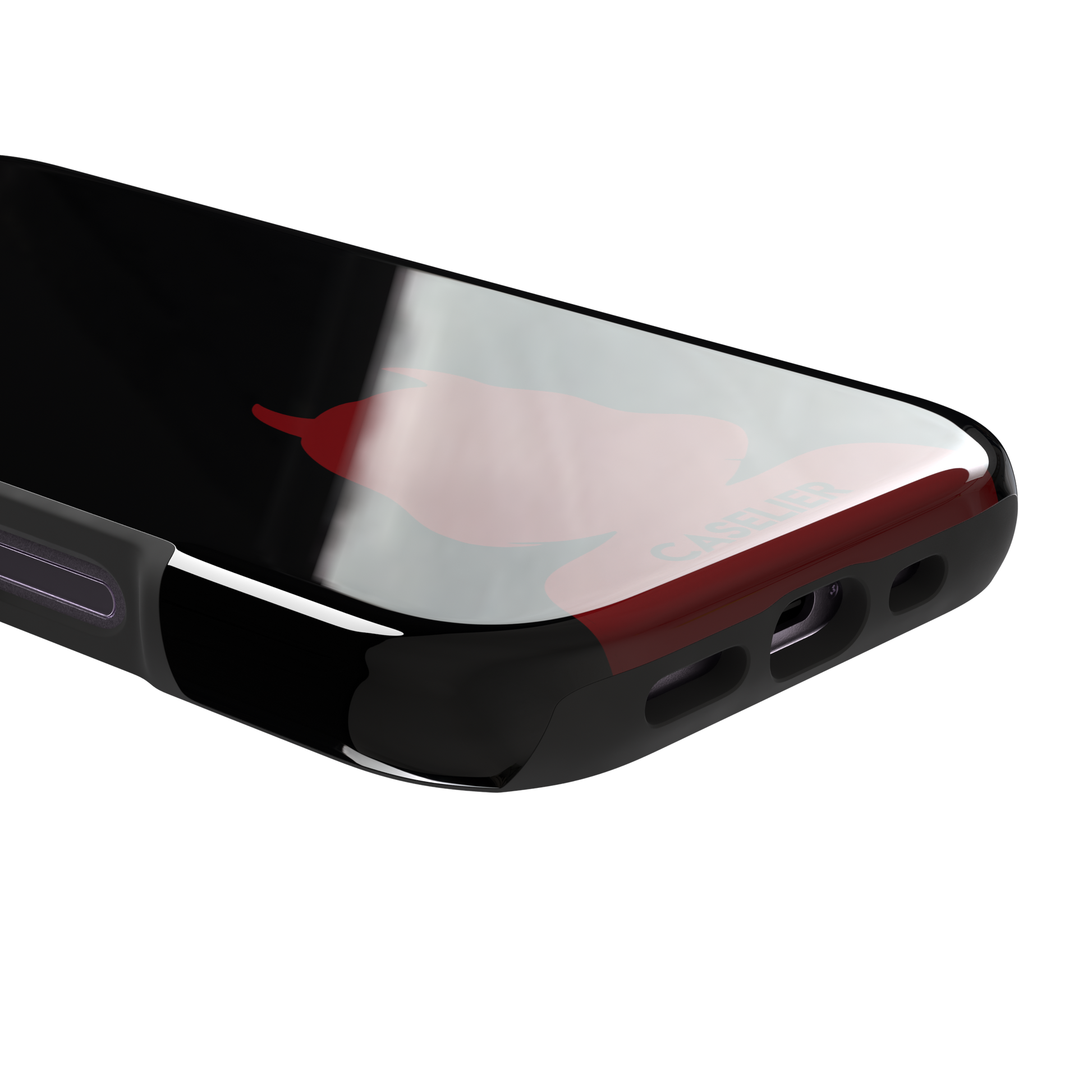 Cute Demon black phone case showing only the red horned devil silhouette at the bottom without text, phone case by Caselier — tough case, charging port detail