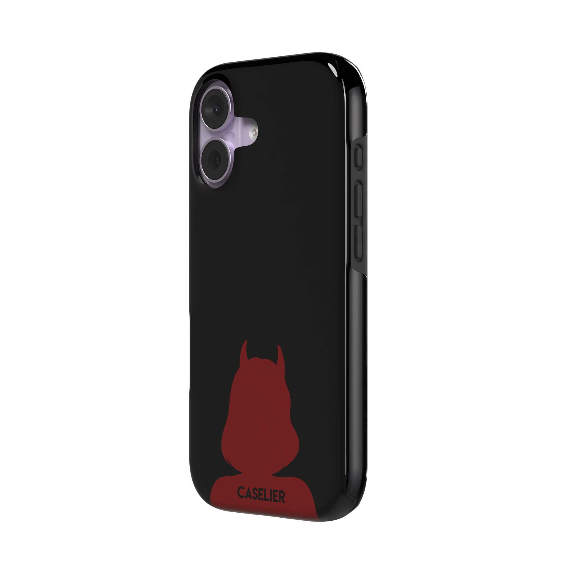 Cute Demon black phone case showing only the red horned devil silhouette at the bottom without text, phone case by Caselier — tough case, right view
