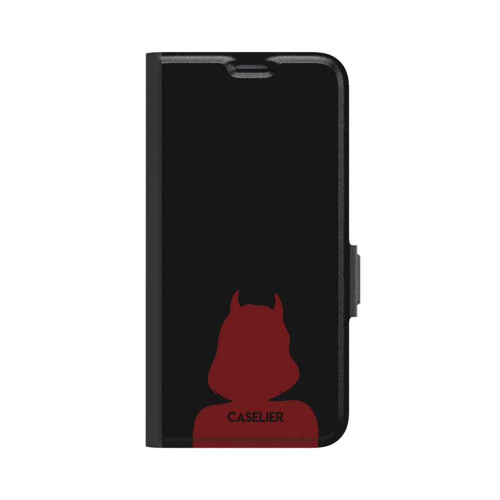 Cute Demon black phone case showing only the red horned devil silhouette at the bottom without text, phone case by Caselier — wallet case, front view