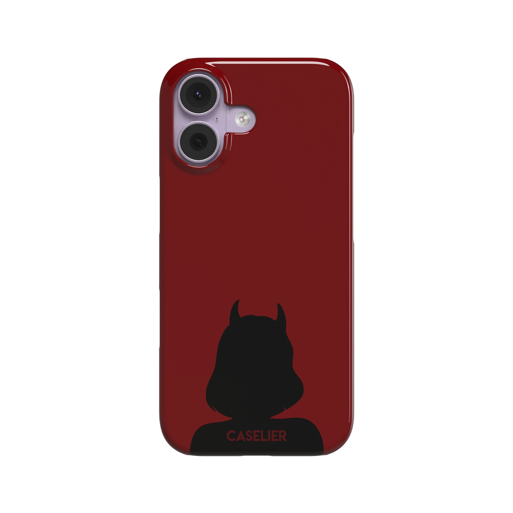 Cute Demon red phone case showing only the black horned devil silhouette at the bottom without text, phone case by Caselier — snap case, front view