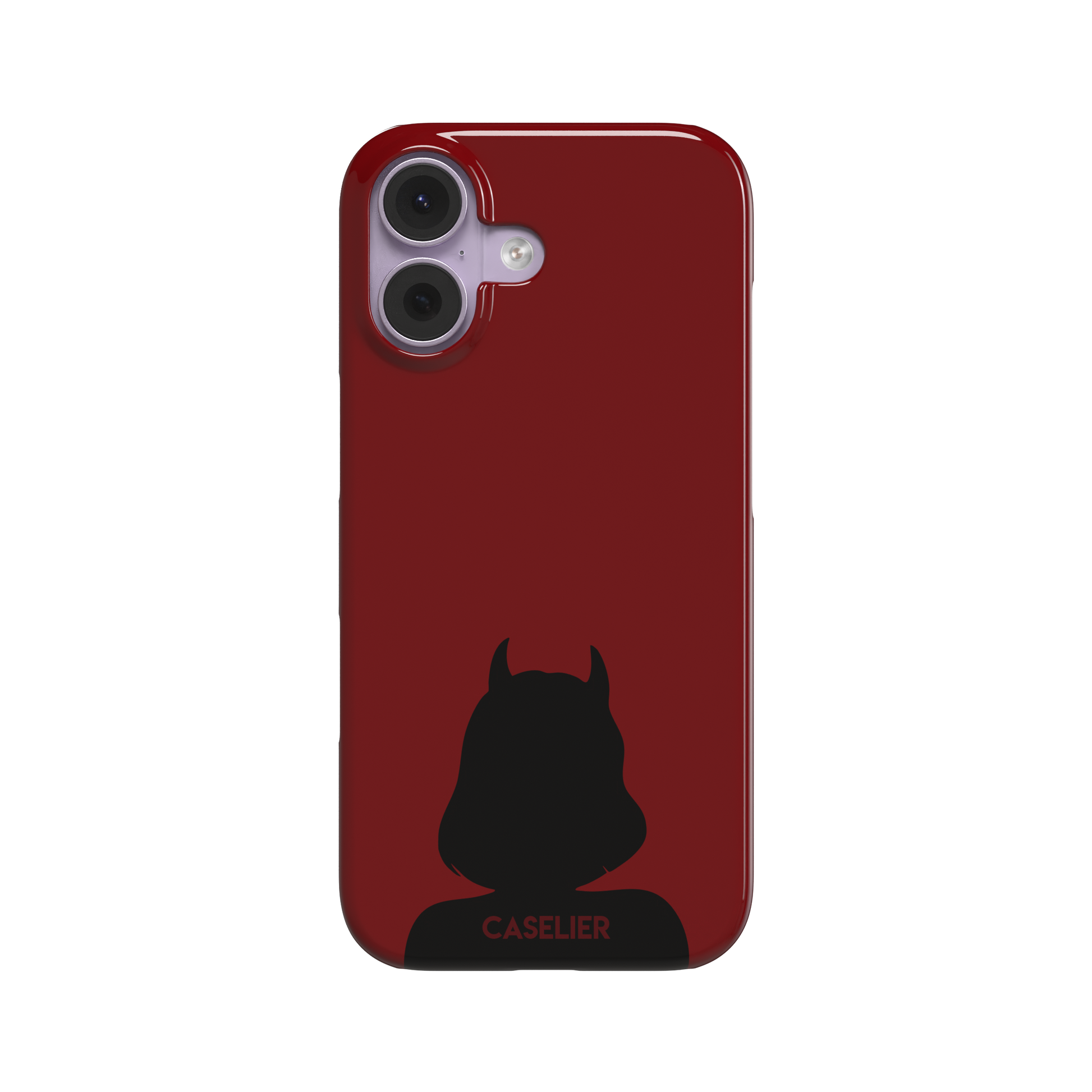 Cute Demon red phone case showing only the black horned devil silhouette at the bottom without text, phone case by Caselier — snap case, front view
