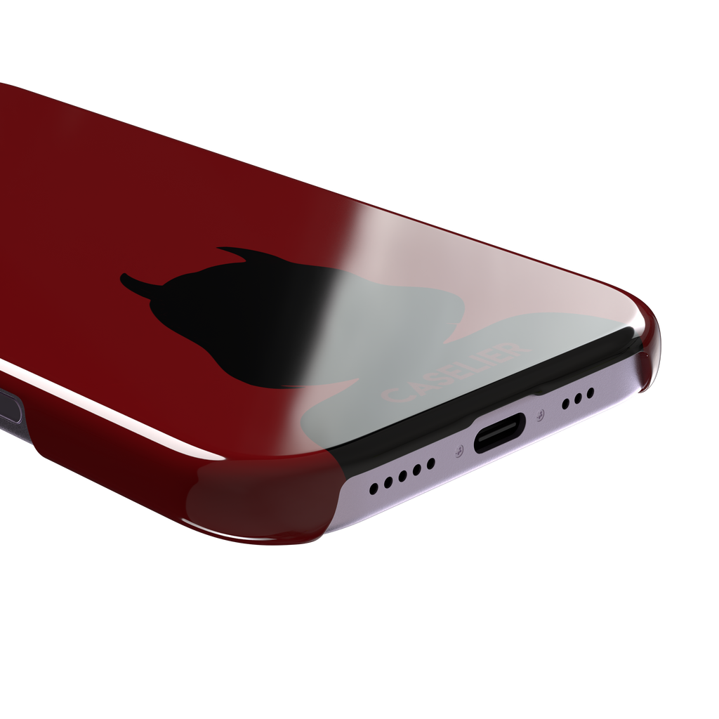 Cute Demon red phone case showing only the black horned devil silhouette at the bottom without text, phone case by Caselier — snap case, charging port detail