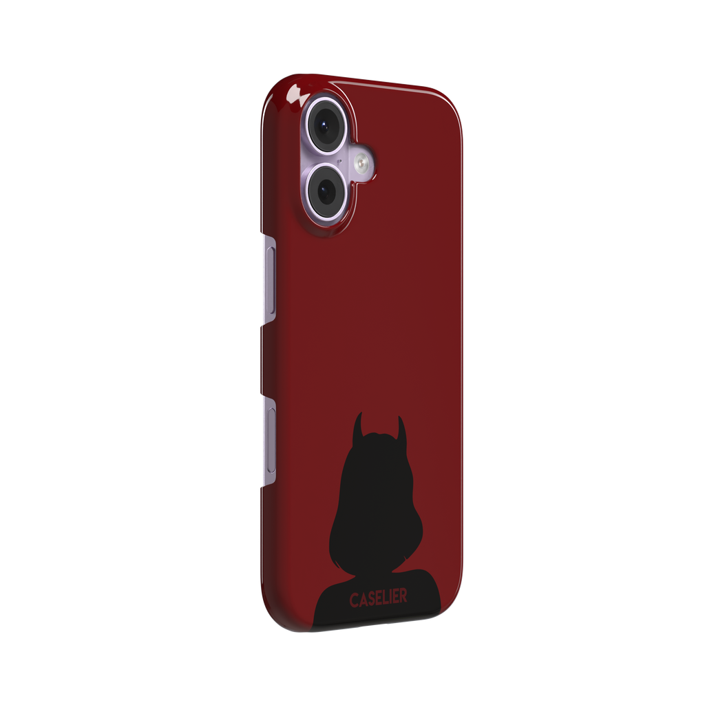 Cute Demon red phone case showing only the black horned devil silhouette at the bottom without text, phone case by Caselier — snap case, left view