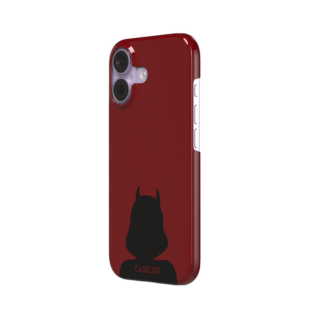 Cute Demon red phone case showing only the black horned devil silhouette at the bottom without text, phone case by Caselier — snap case, right view