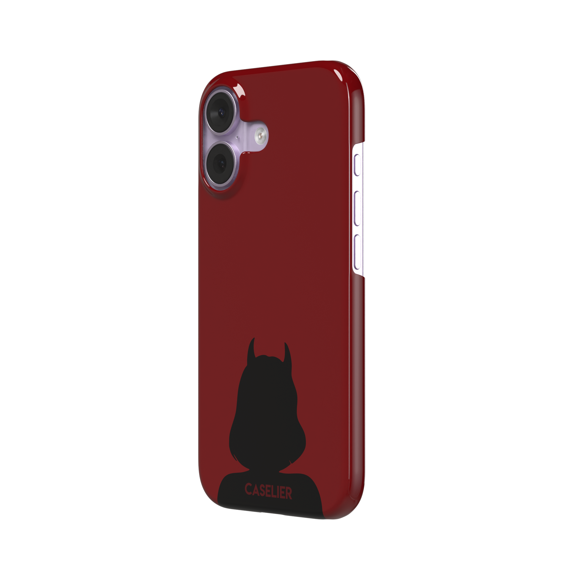 Cute Demon red phone case showing only the black horned devil silhouette at the bottom without text, phone case by Caselier — snap case, right view