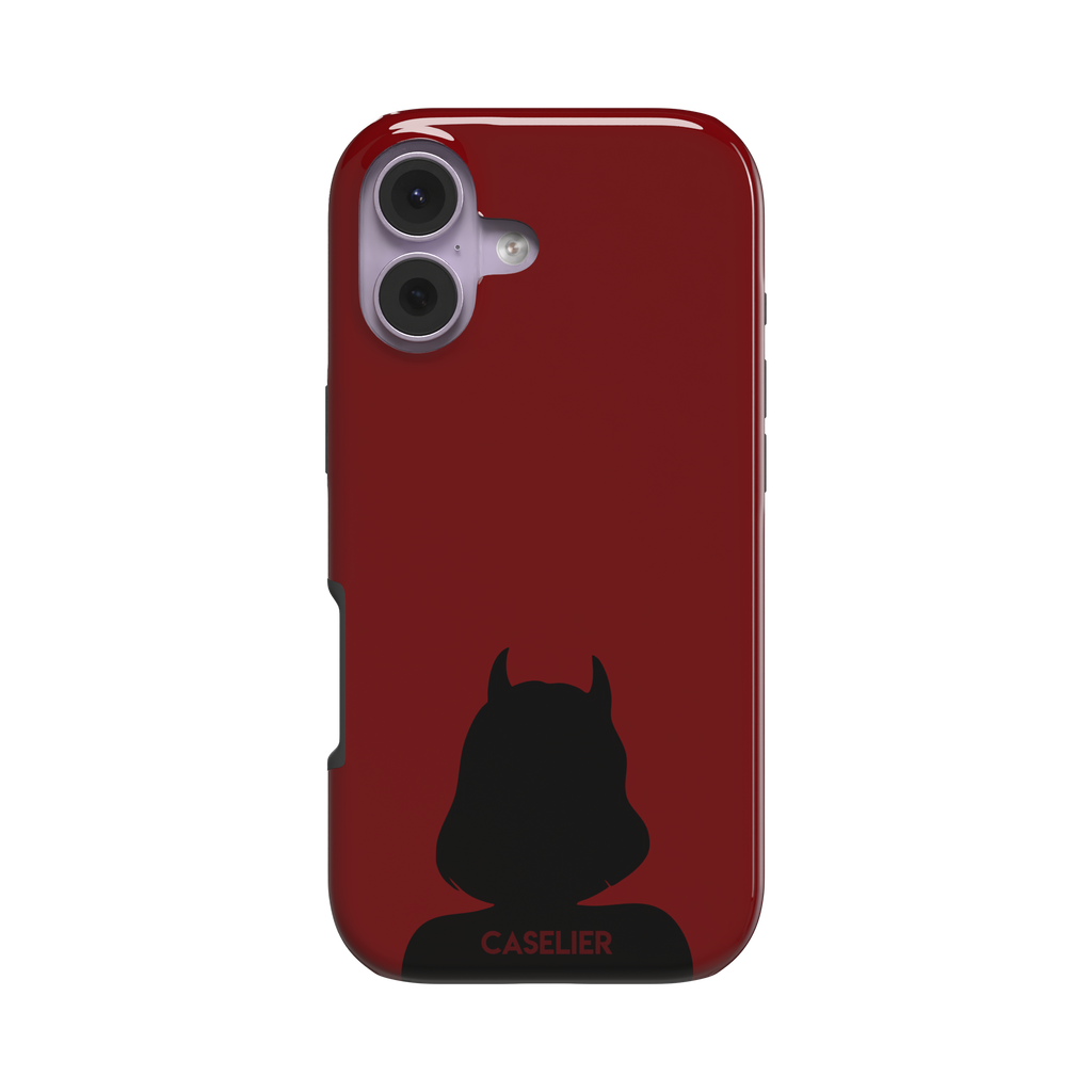 Cute Demon red phone case showing only the black horned devil silhouette at the bottom without text, phone case by Caselier — tough case, front view
