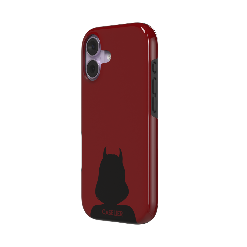 Cute Demon red phone case showing only the black horned devil silhouette at the bottom without text, phone case by Caselier — tough case, right view