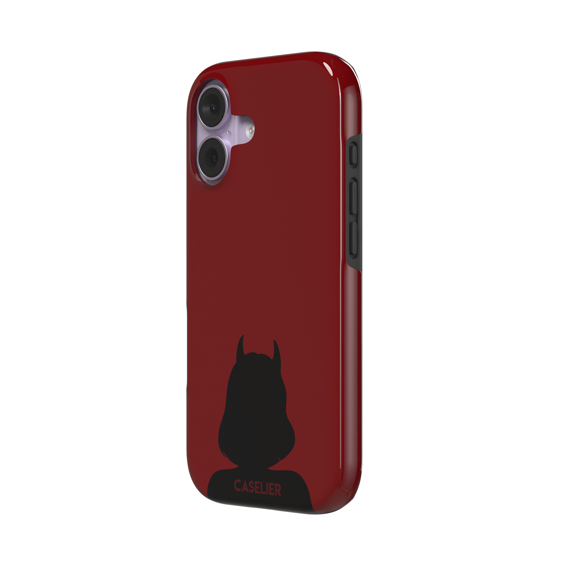 Cute Demon red phone case showing only the black horned devil silhouette at the bottom without text, phone case by Caselier — tough case, right view