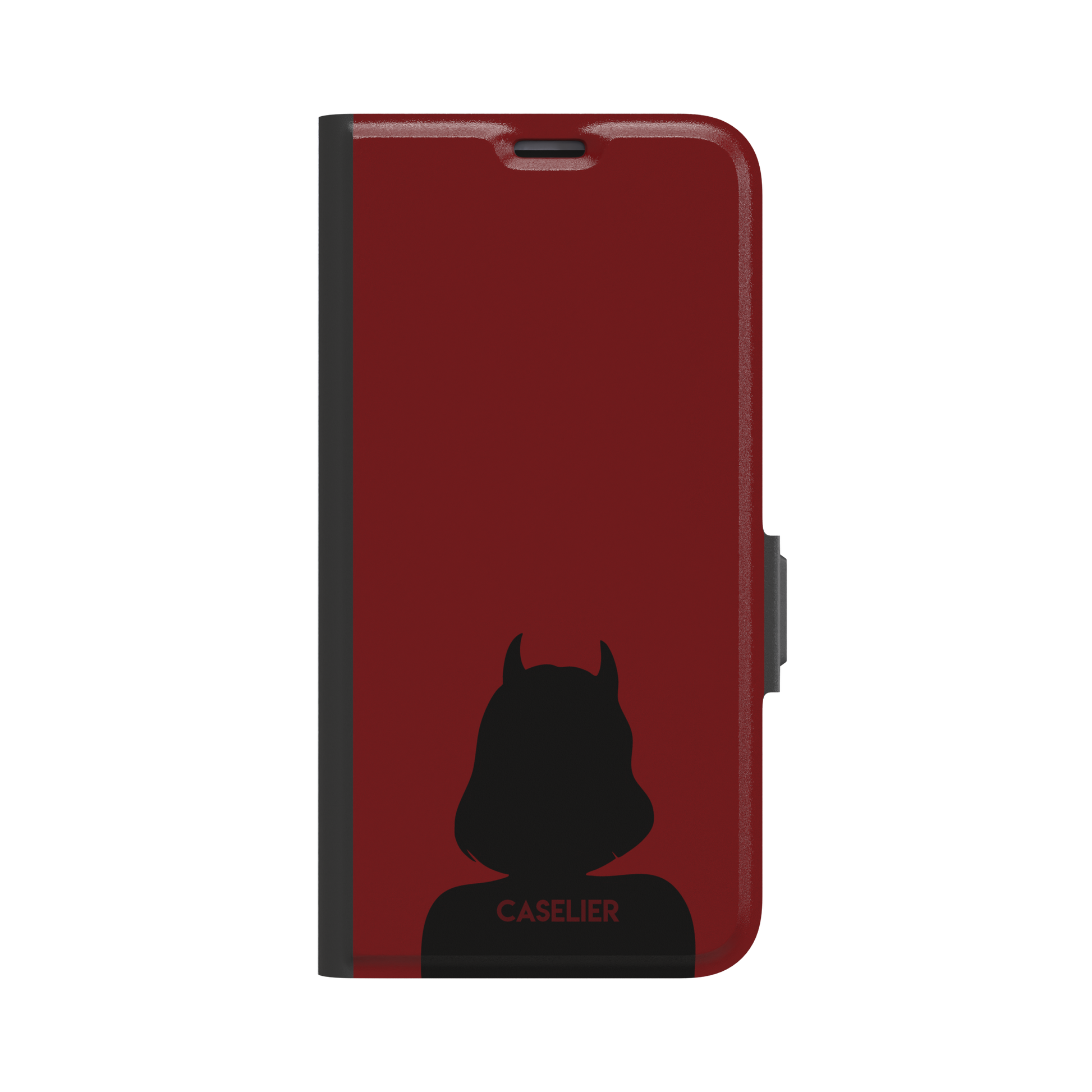 Cute Demon red phone case showing only the black horned devil silhouette at the bottom without text, phone case by Caselier — wallet case, front view
