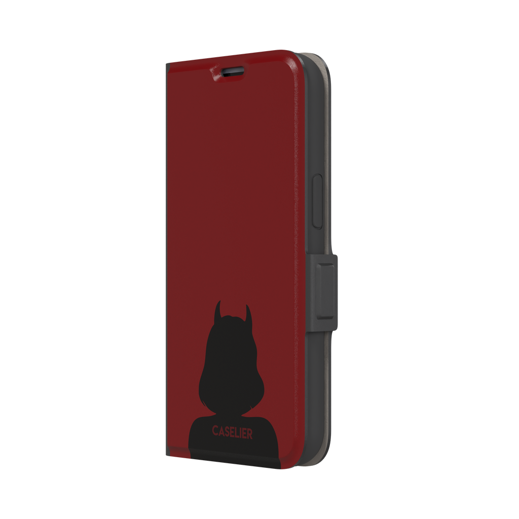Cute Demon red phone case showing only the black horned devil silhouette at the bottom without text, phone case by Caselier — wallet case, right view