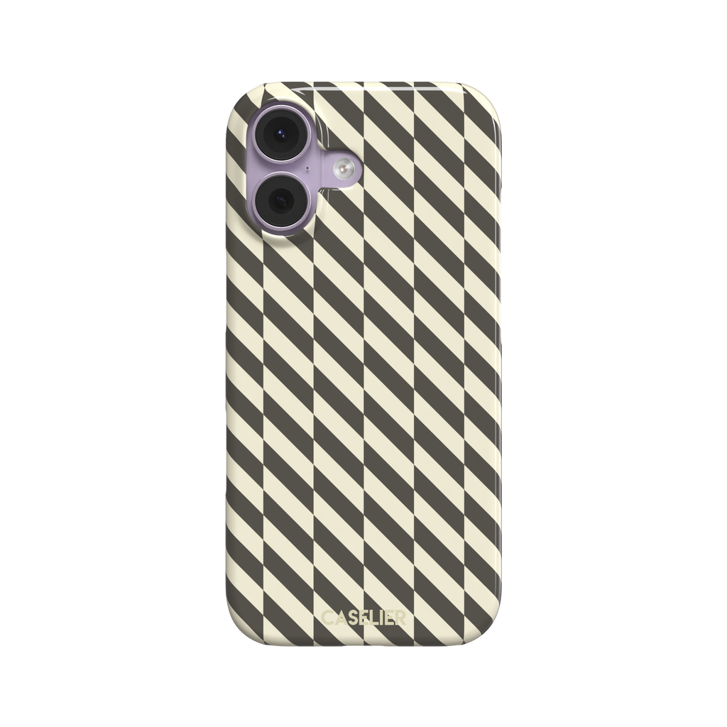 Diagonal Stripes phone case in charcoal and cream diagonal stripe geometric pattern on iPhone, phone case by Caselier — snap case, front view