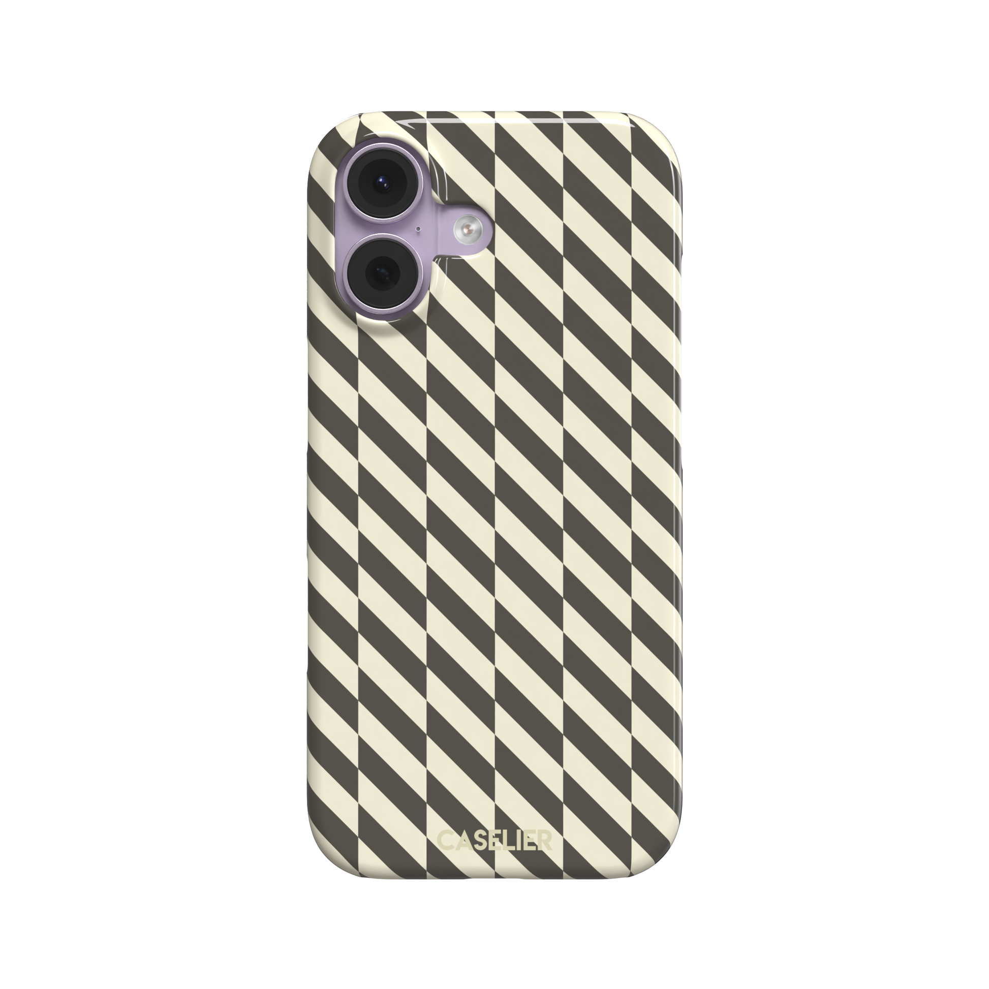 Diagonal Stripes phone case in charcoal and cream diagonal stripe geometric pattern on iPhone, phone case by Caselier — snap case, front view