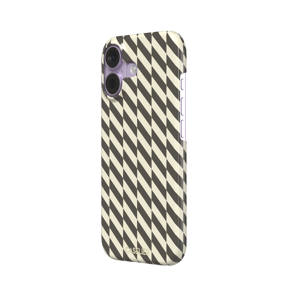 Diagonal Stripes phone case in charcoal and cream diagonal stripe geometric pattern on iPhone, phone case by Caselier — snap case, right view