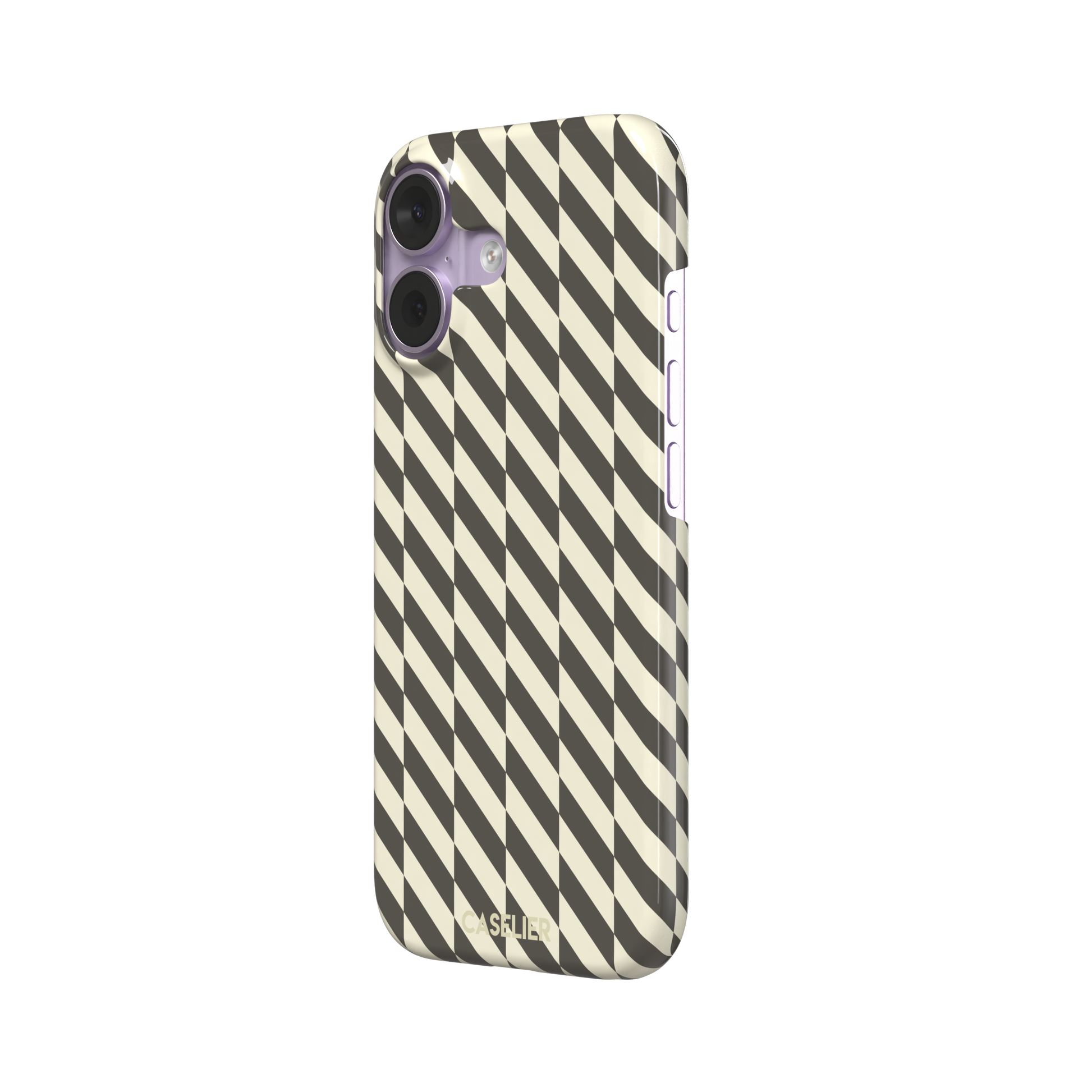 Diagonal Stripes phone case in charcoal and cream diagonal stripe geometric pattern on iPhone, phone case by Caselier — snap case, right view