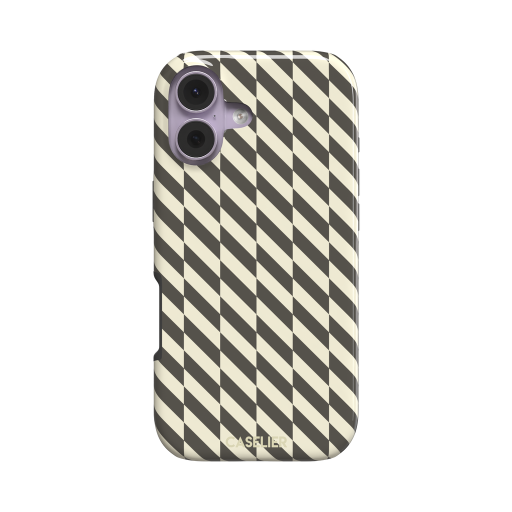 Diagonal Stripes phone case in charcoal and cream diagonal stripe geometric pattern on iPhone, phone case by Caselier — tough case, front view