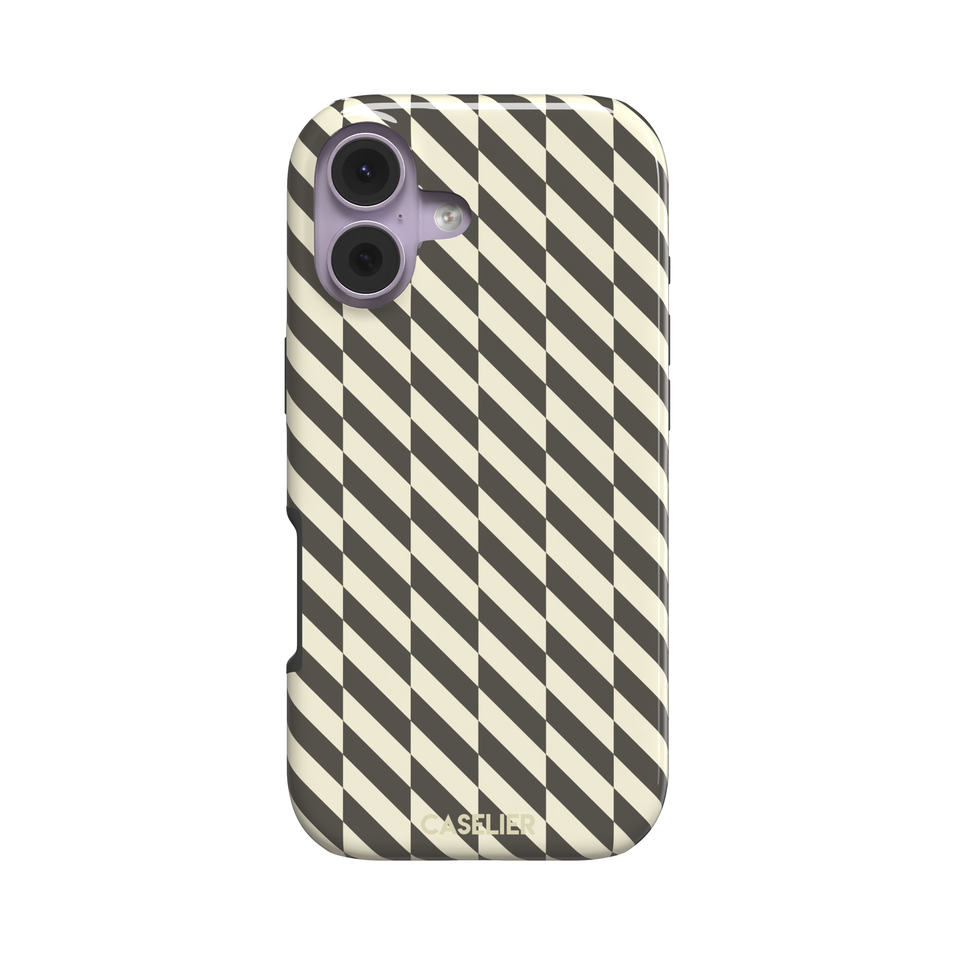 Diagonal Stripes phone case in charcoal and cream diagonal stripe geometric pattern on iPhone, phone case by Caselier — tough case, front view