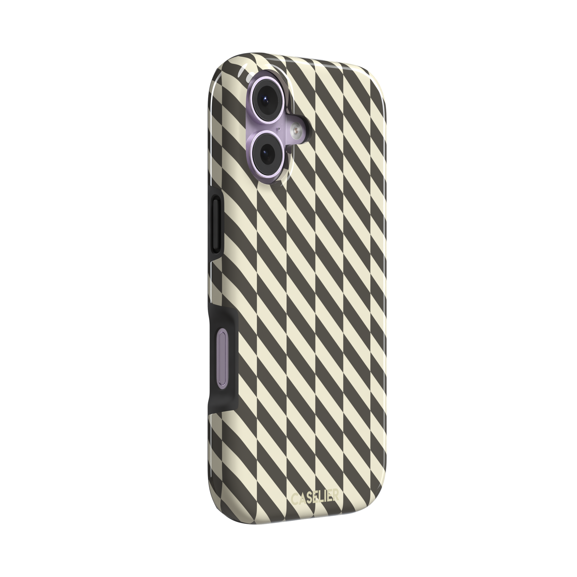 Diagonal Stripes phone case in charcoal and cream diagonal stripe geometric pattern on iPhone, phone case by Caselier — tough case, left view