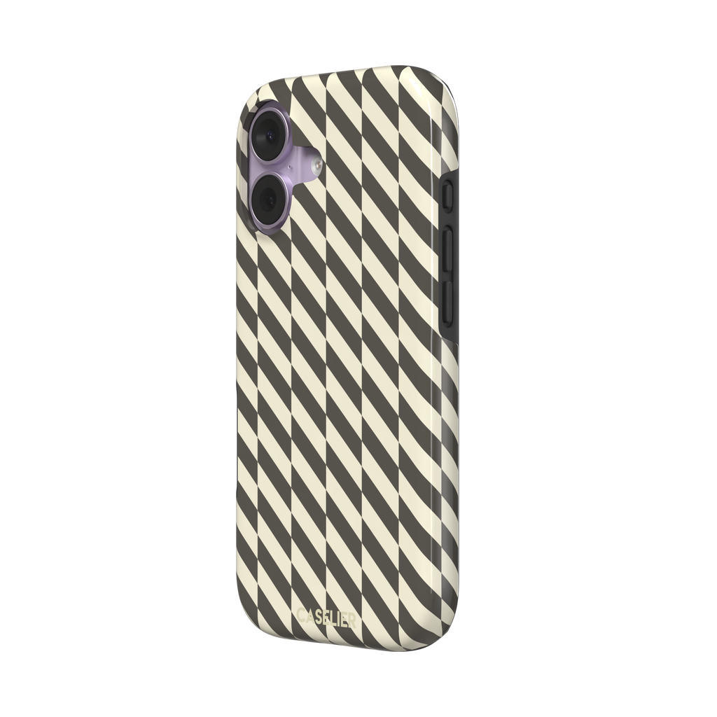 Diagonal Stripes phone case in charcoal and cream diagonal stripe geometric pattern on iPhone, phone case by Caselier — tough case, right view