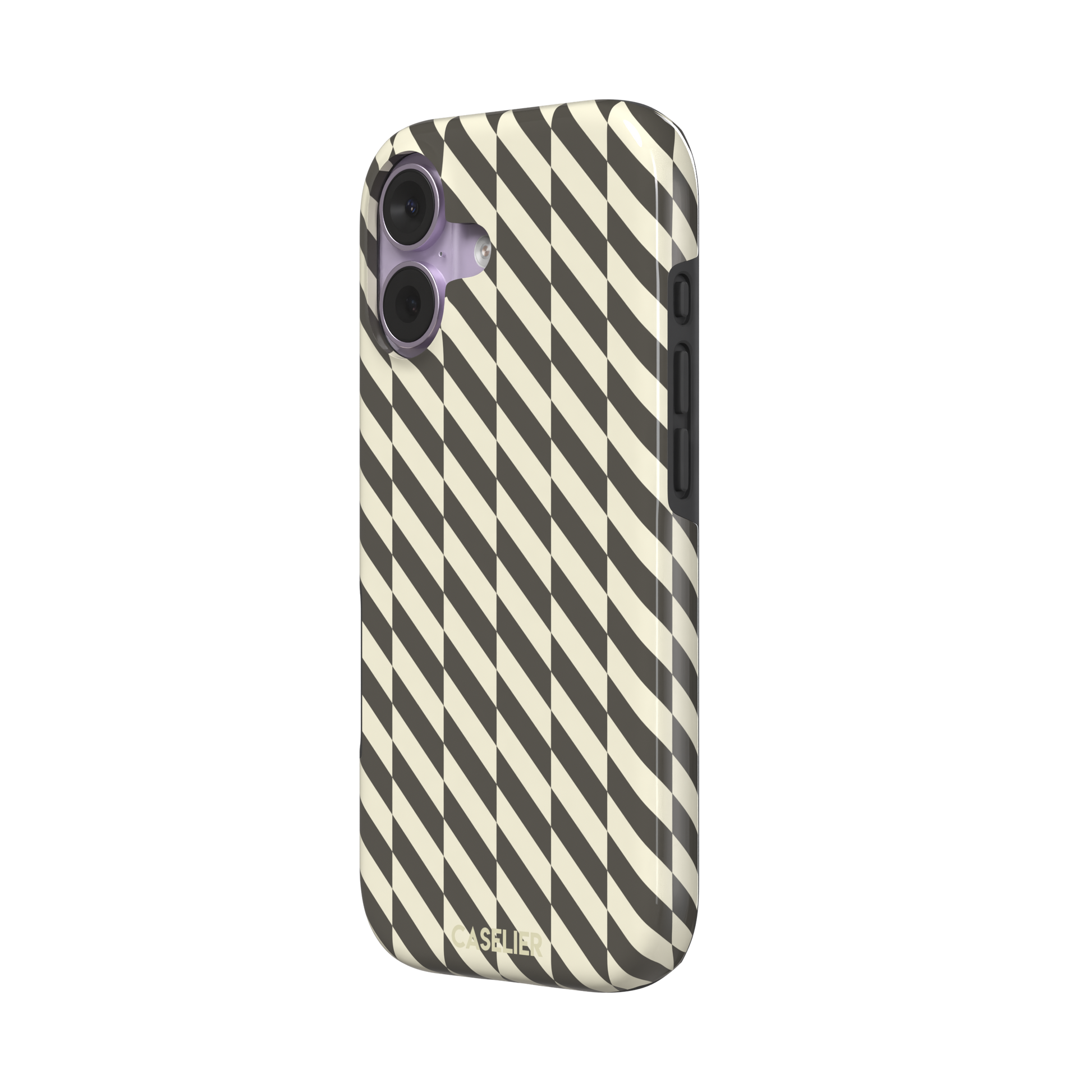 Diagonal Stripes phone case in charcoal and cream diagonal stripe geometric pattern on iPhone, phone case by Caselier — tough case, right view