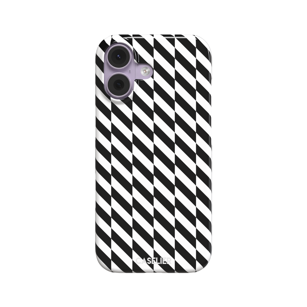 Diagonal Stripes phone case in bold black and white diagonal stripe pattern on iPhone, phone case by Caselier — snap case, front view