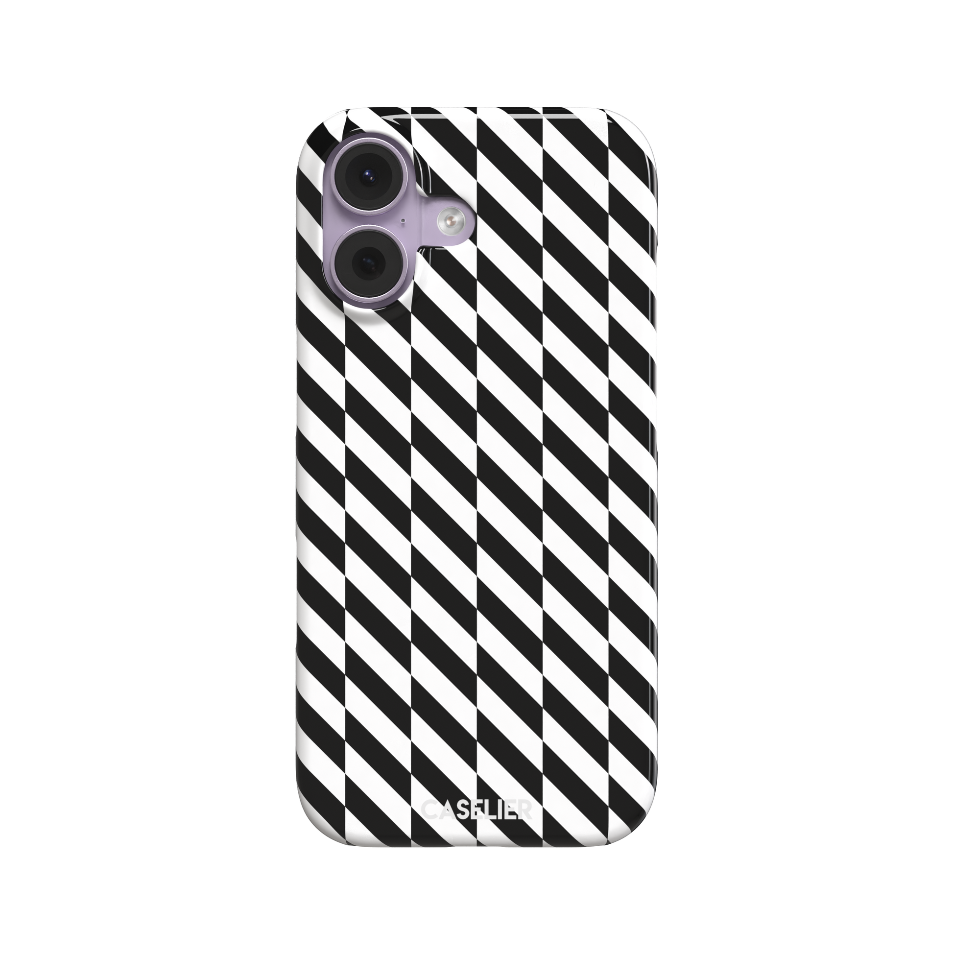 Diagonal Stripes phone case in bold black and white diagonal stripe pattern on iPhone, phone case by Caselier — snap case, front view