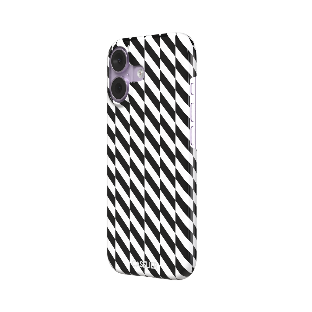 Diagonal Stripes phone case in bold black and white diagonal stripe pattern on iPhone, phone case by Caselier — snap case, right view