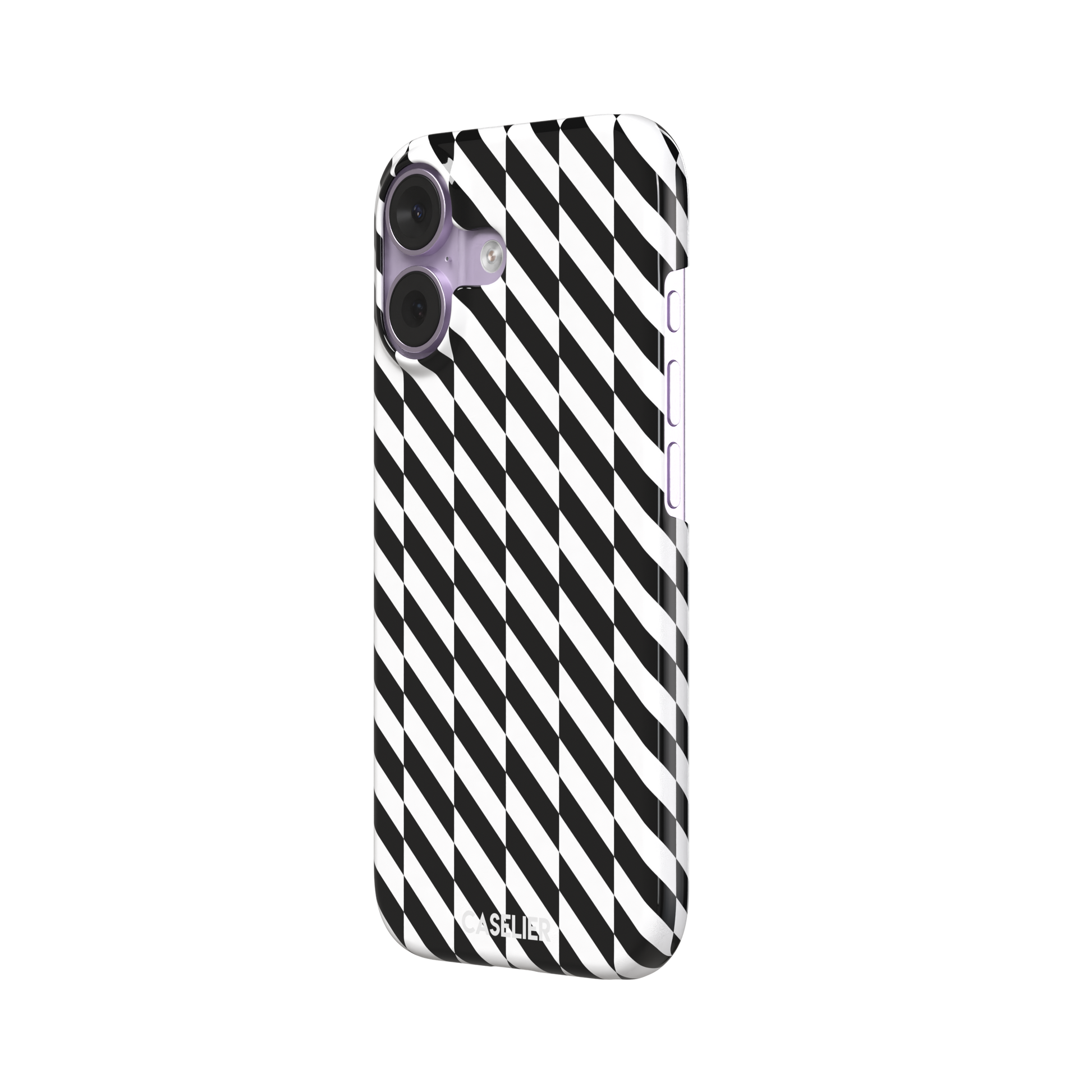 Diagonal Stripes phone case in bold black and white diagonal stripe pattern on iPhone, phone case by Caselier — snap case, right view