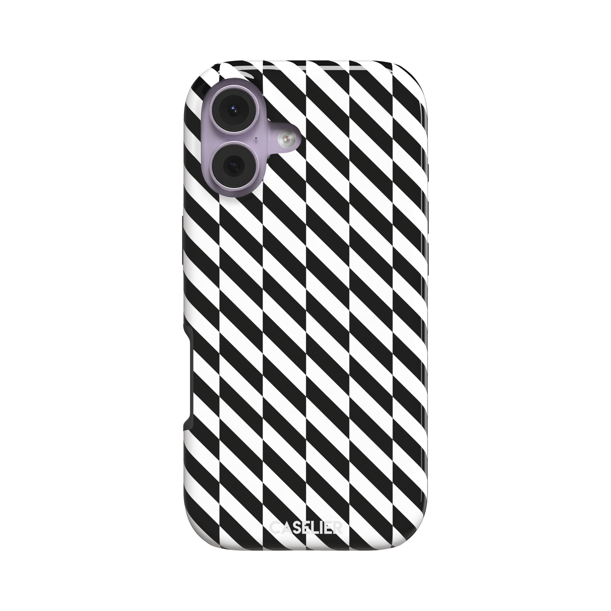 Diagonal Stripes phone case in bold black and white diagonal stripe pattern on iPhone, phone case by Caselier — tough case, front view