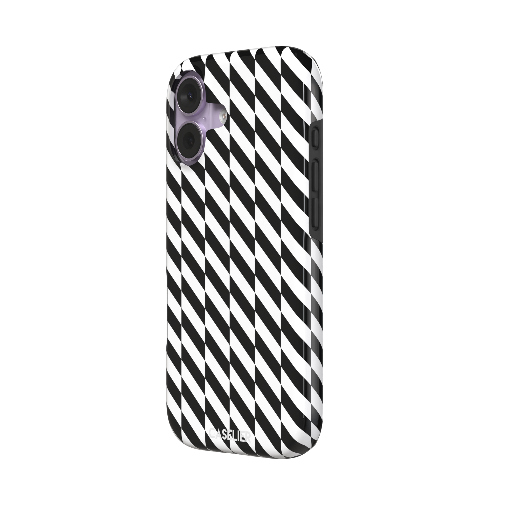 Diagonal Stripes phone case in bold black and white diagonal stripe pattern on iPhone, phone case by Caselier — tough case, right view