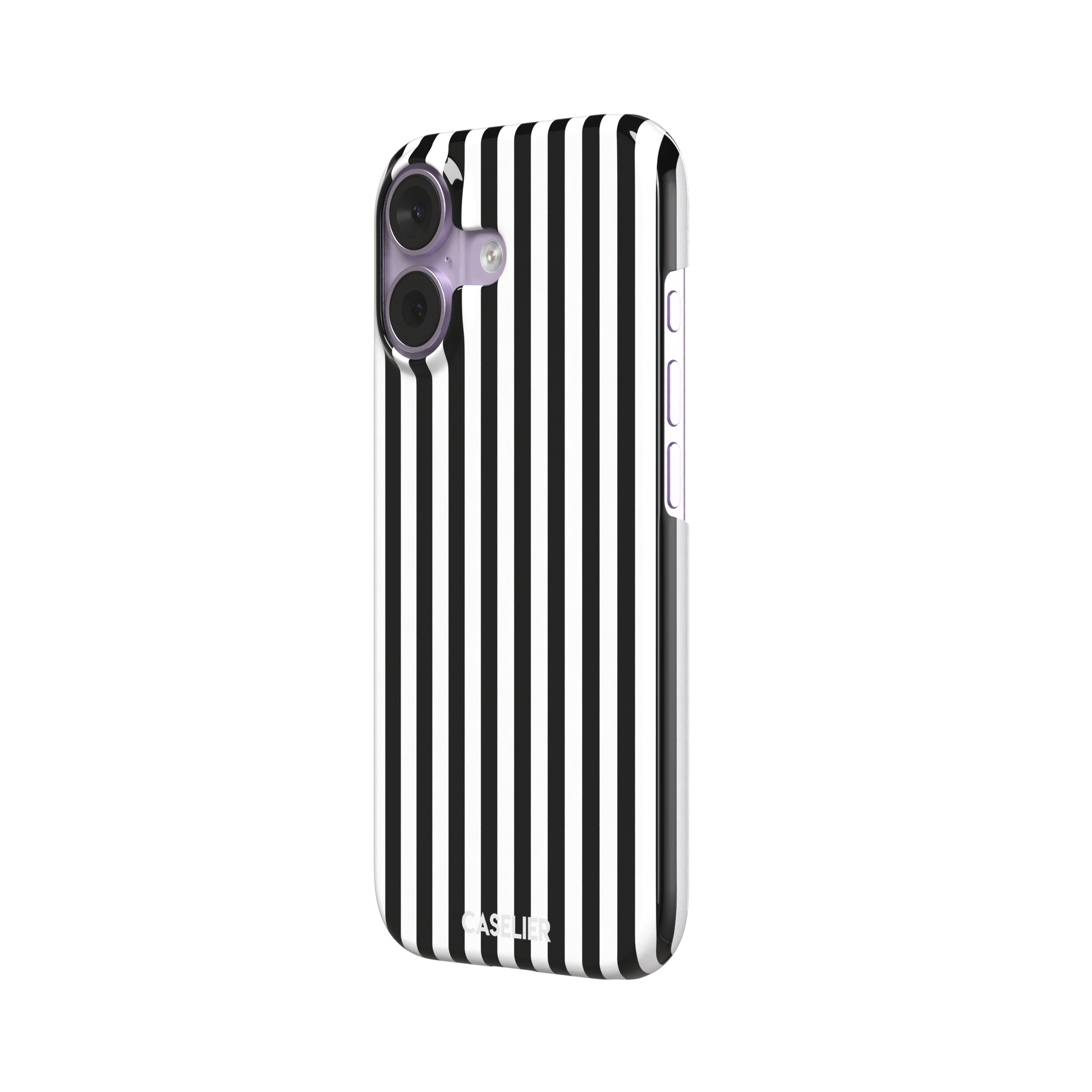 Fine Stripe phone case in black and white vertical stripes on iPhone, phone case by Caselier — snap case, right view