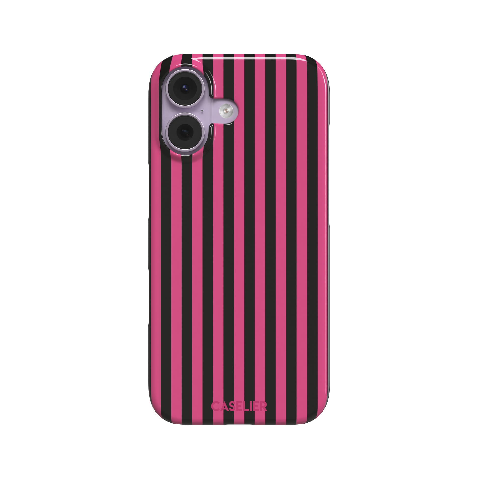 Fine Stripe phone case in hot pink and black vertical stripes on iPhone, phone case by Caselier — snap case, front view
