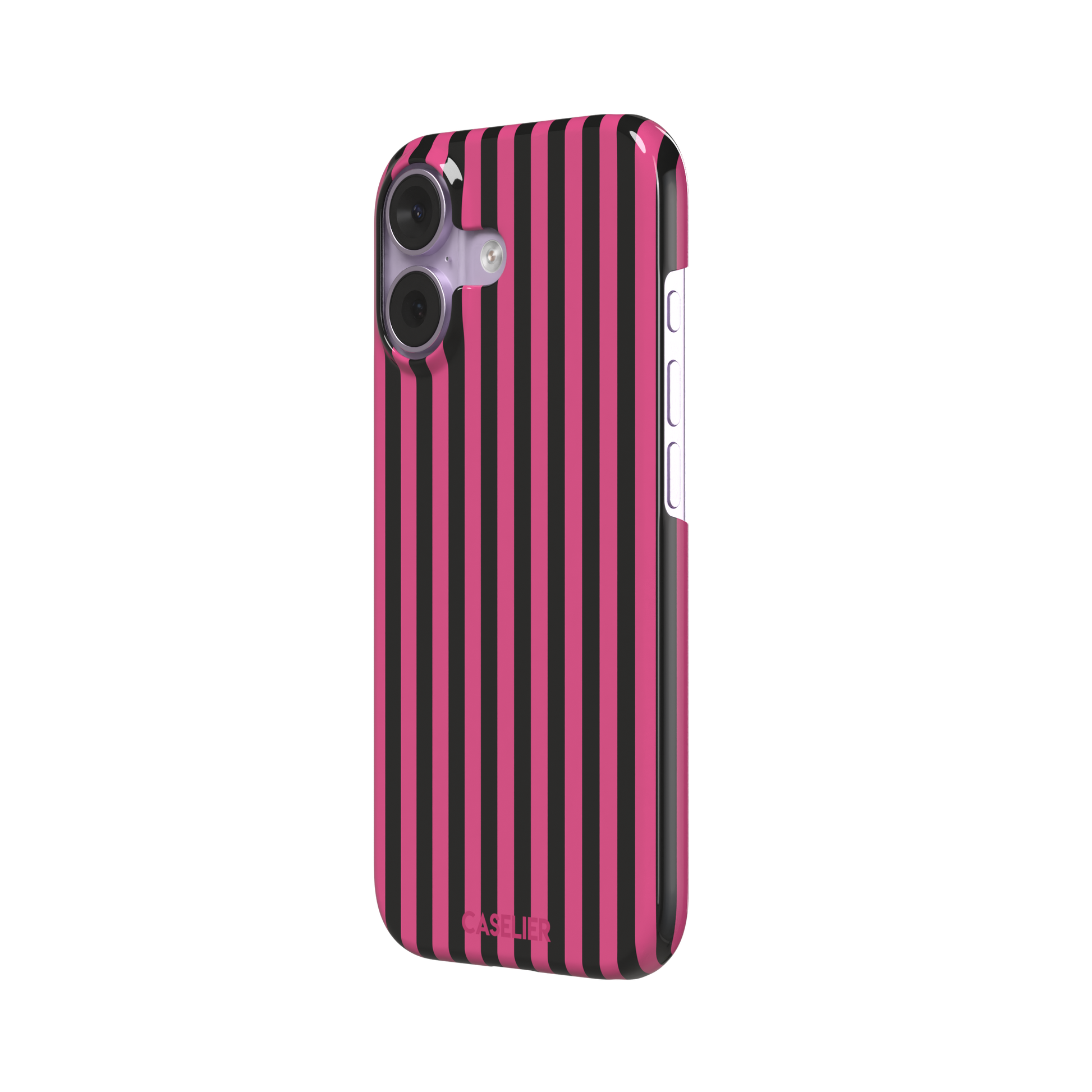 Fine Stripe phone case in hot pink and black vertical stripes on iPhone, phone case by Caselier — snap case, right view