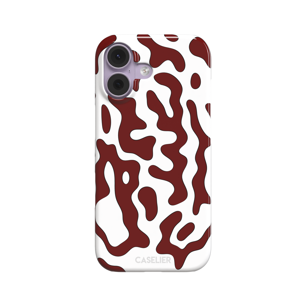 Frog phone case color variant in white with deep burgundy red wavy animal print pattern, phone case by Caselier — snap case, front view