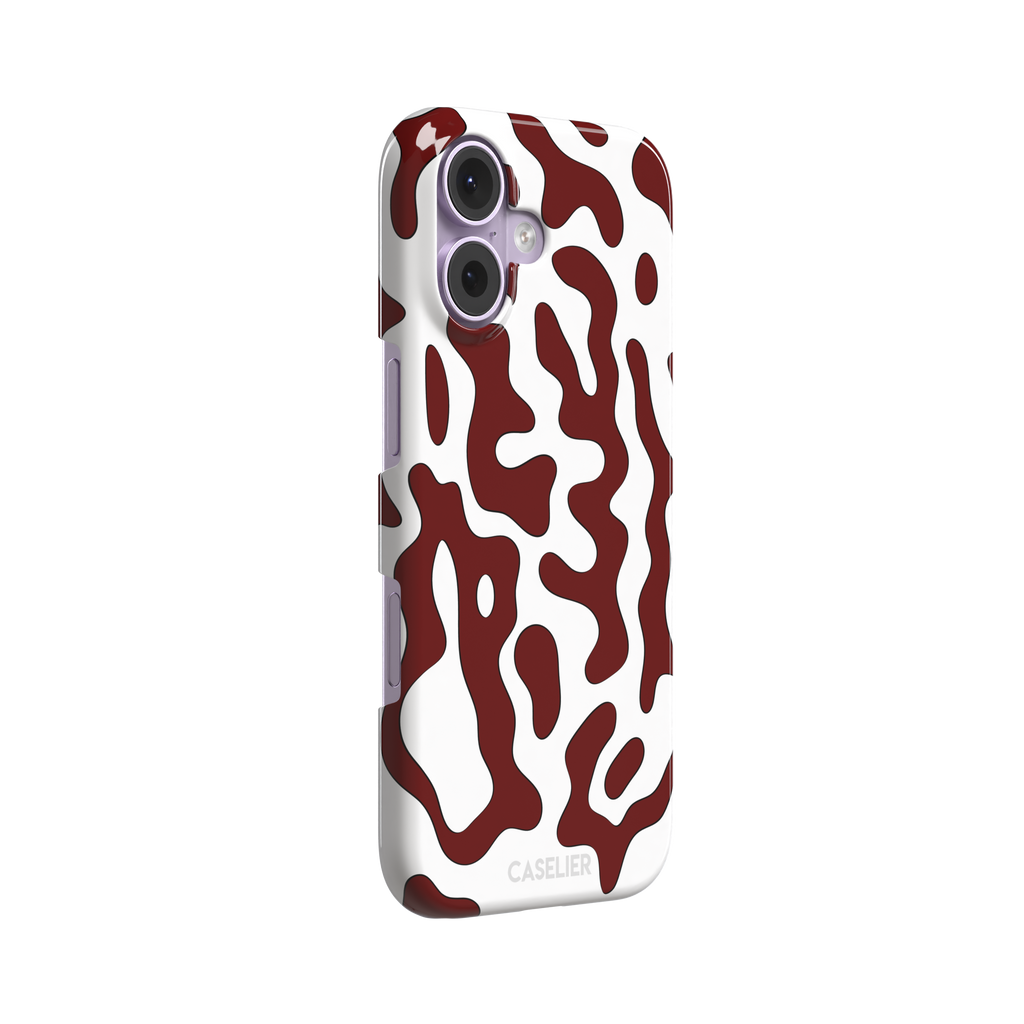 Frog phone case color variant in white with deep burgundy red wavy animal print pattern, phone case by Caselier — snap case, left view