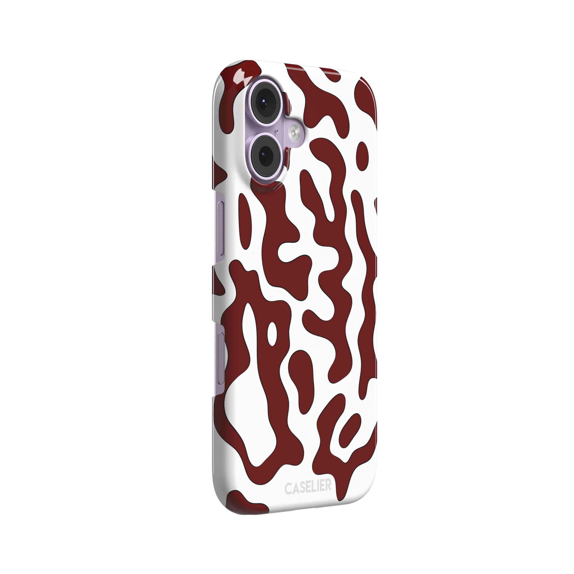Frog phone case color variant in white with deep burgundy red wavy animal print pattern, phone case by Caselier — snap case, left view