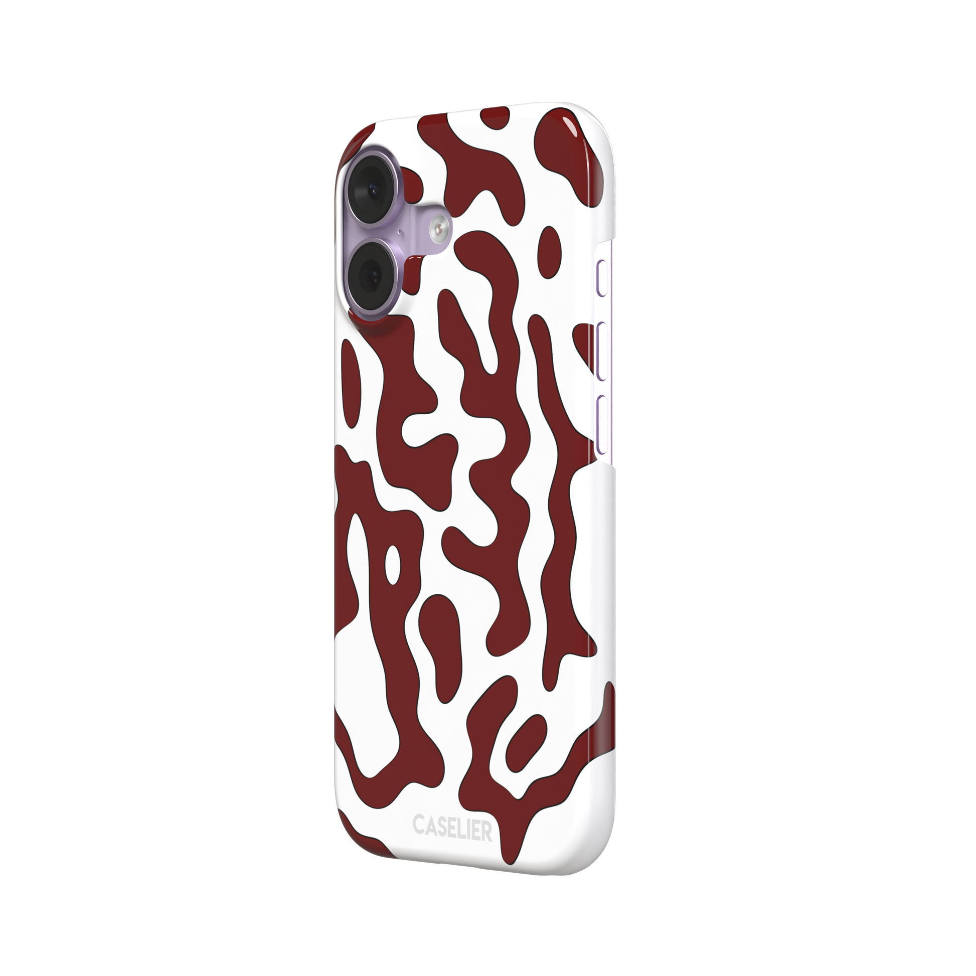 Frog phone case color variant in white with deep burgundy red wavy animal print pattern, phone case by Caselier — snap case, right view