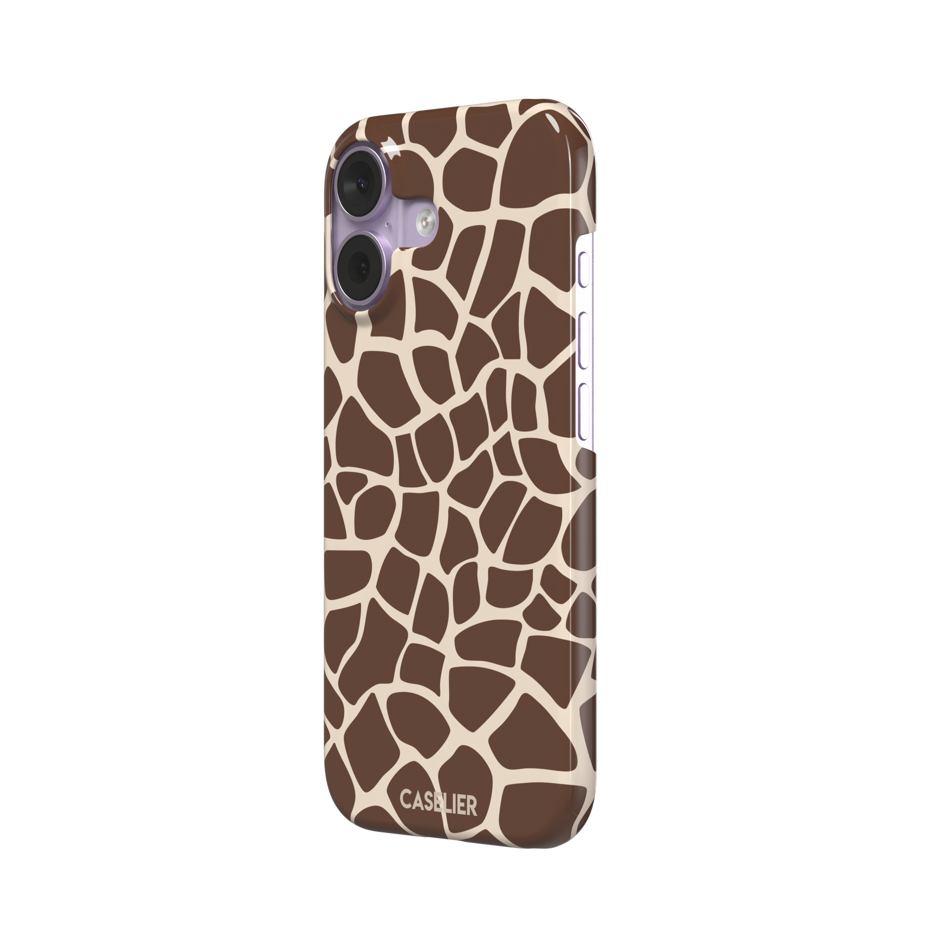Giraffe print phone case in deeper chocolate brown and cream mosaic pattern, darker color variant, phone case by Caselier — snap case, right view