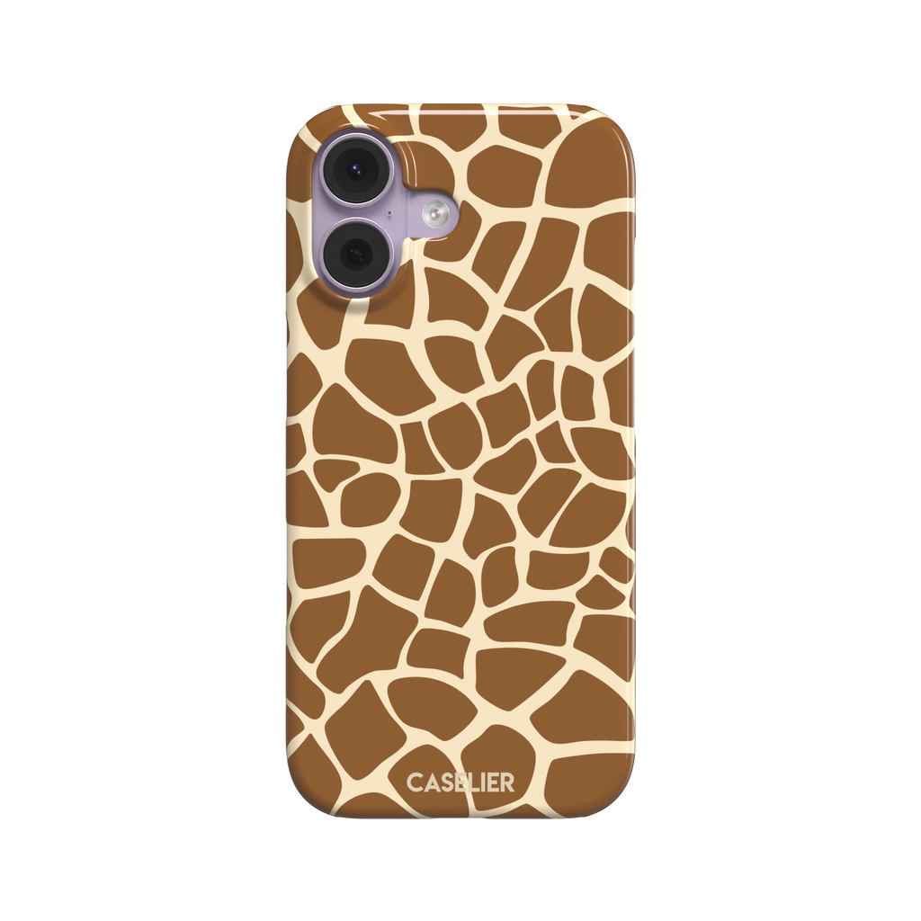 Giraffe print phone case in golden brown and cream mosaic pattern, phone case by Caselier — snap case, front view